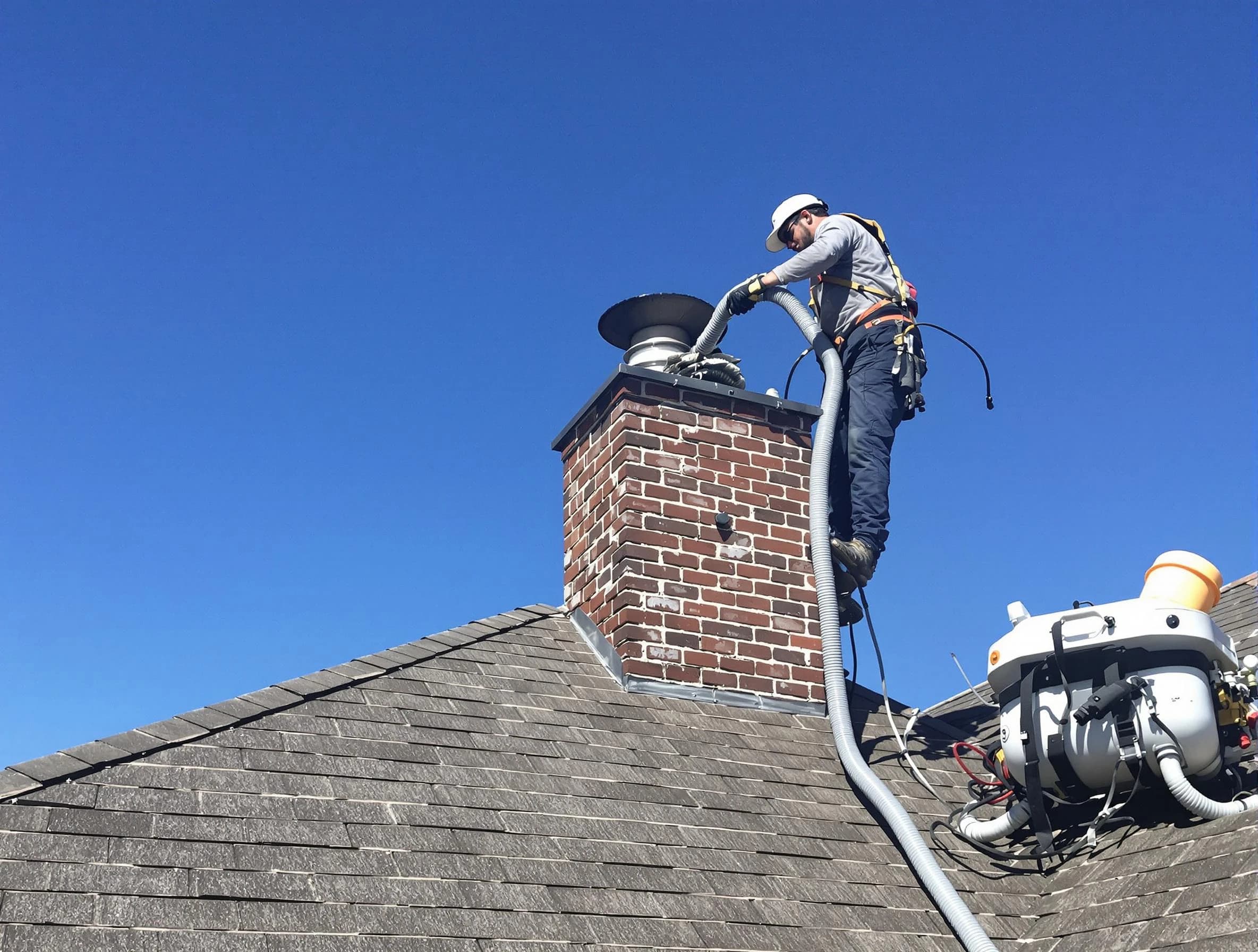 Dedicated Piedmont Chimney Sweep team member cleaning a chimney in Piedmont, OK