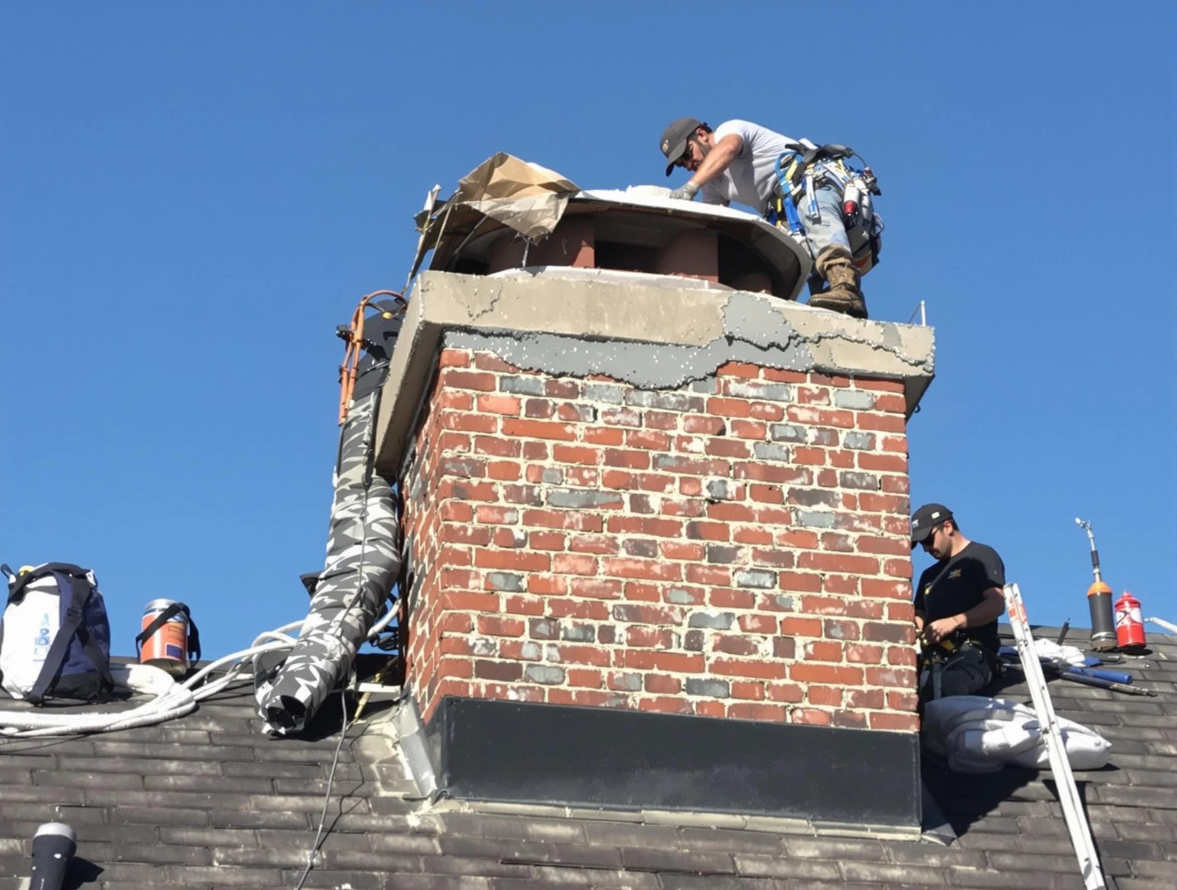 Piedmont Chimney Sweep installing a custom chimney crown in Piedmont, OK