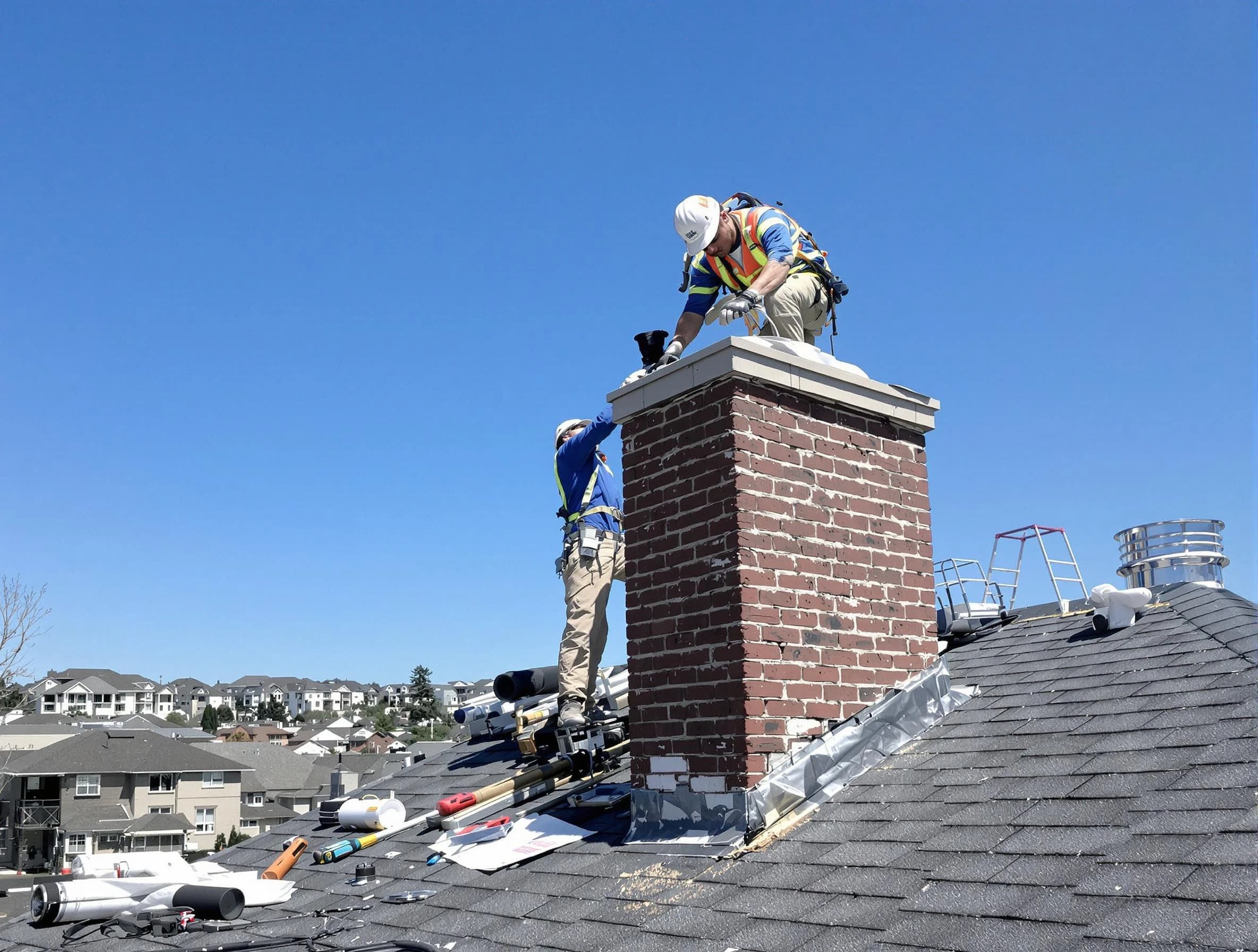 Piedmont Chimney Sweep repairing a chimney crown in Piedmont, OK