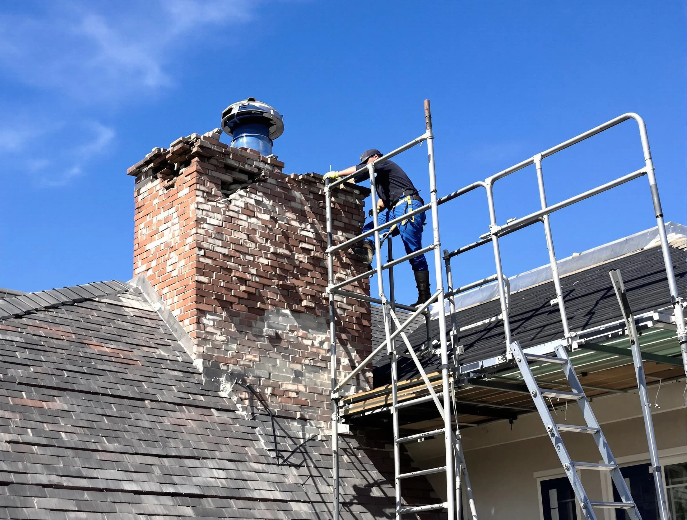 Rebuilding a chimney structure by Piedmont Chimney Sweep in Piedmont, OK