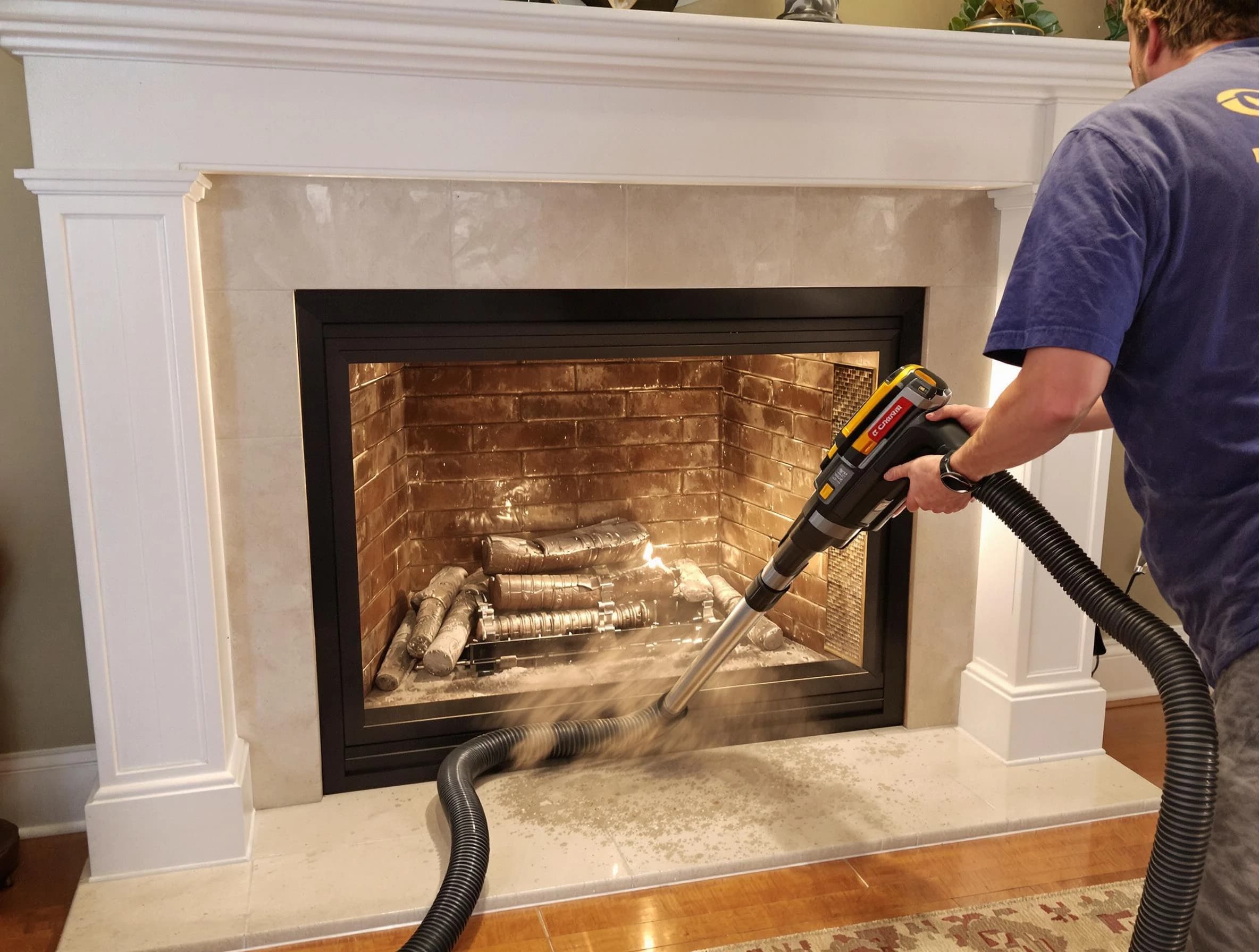 Fireplace cleaning performed by Piedmont Chimney Sweep in Piedmont, OK