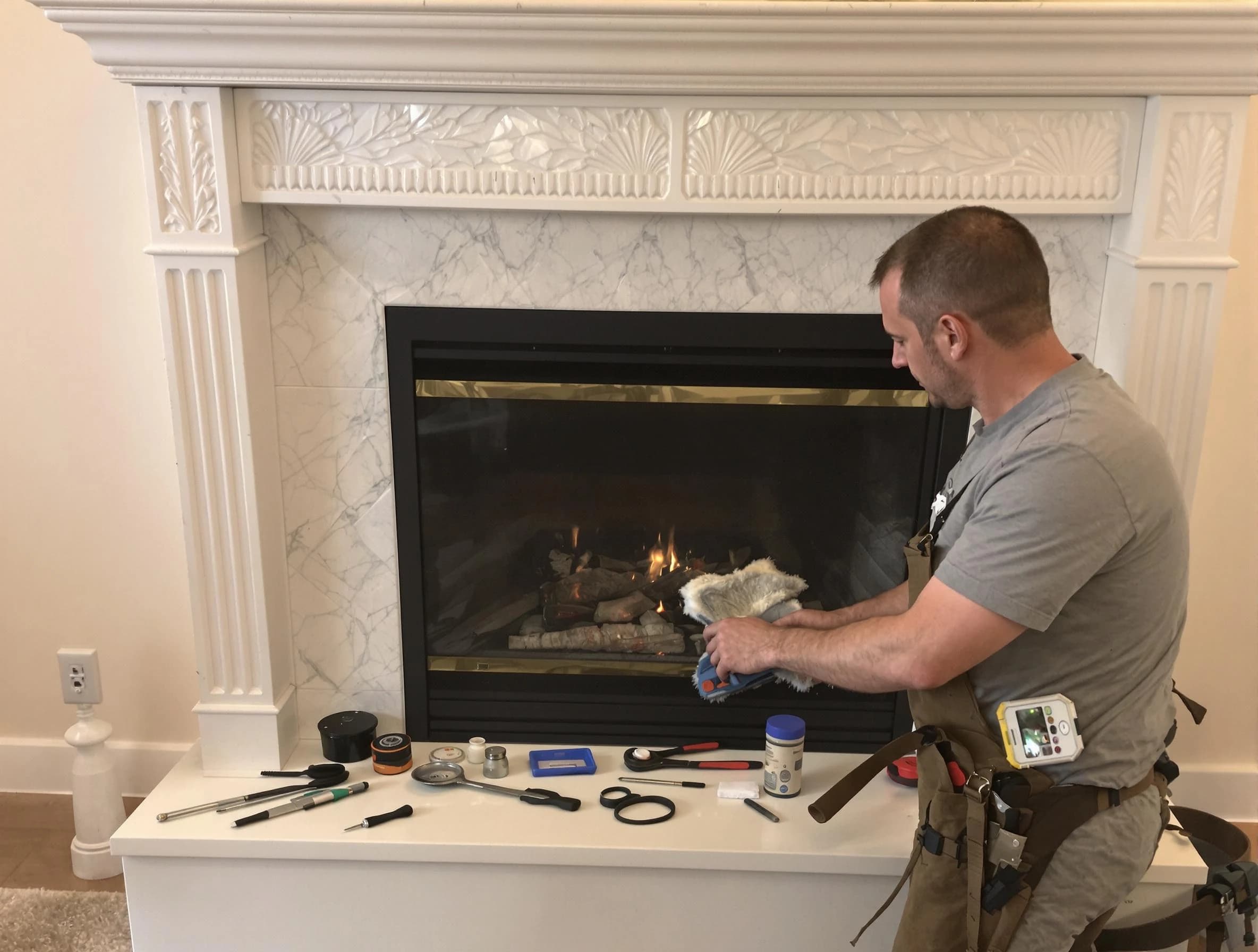 Piedmont Chimney Sweep performing fireplace maintenance in Piedmont, OK