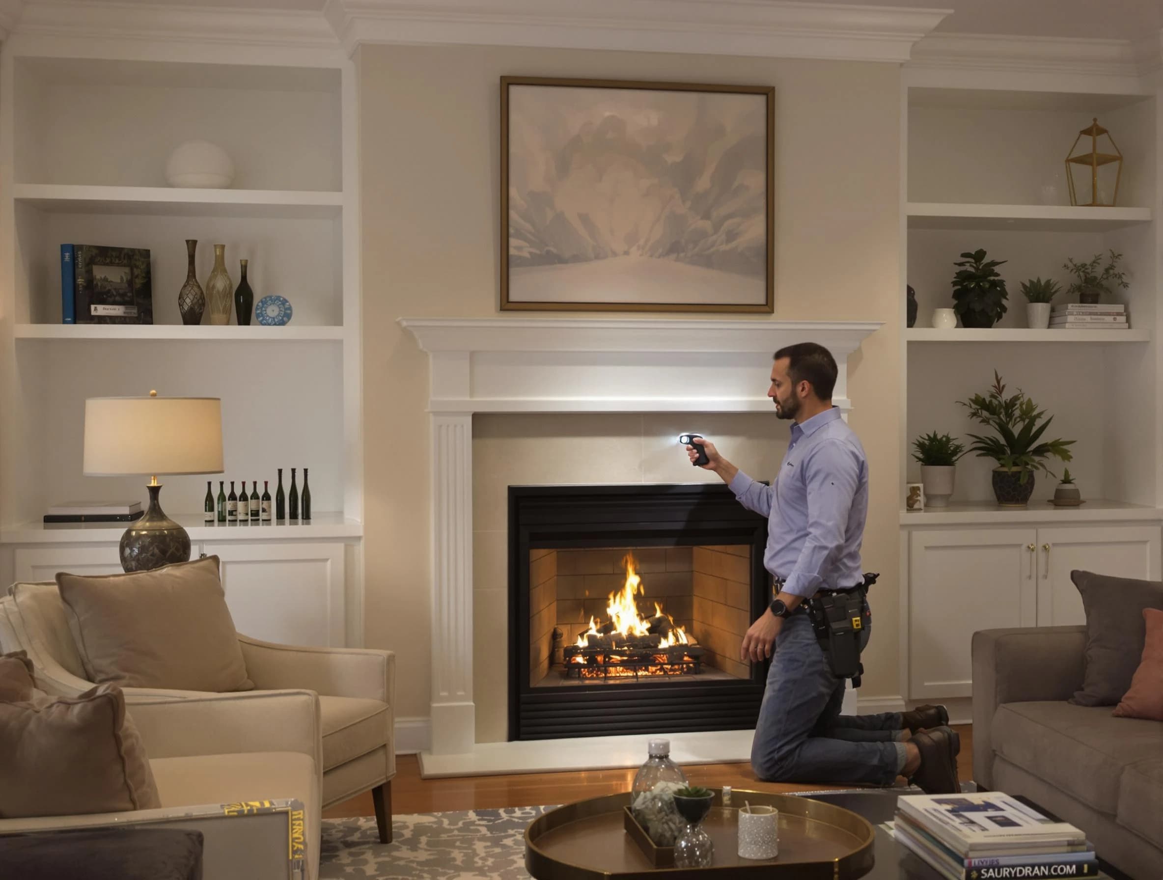 Piedmont Chimney Sweep conducting a fireplace safety inspection in Piedmont, OK