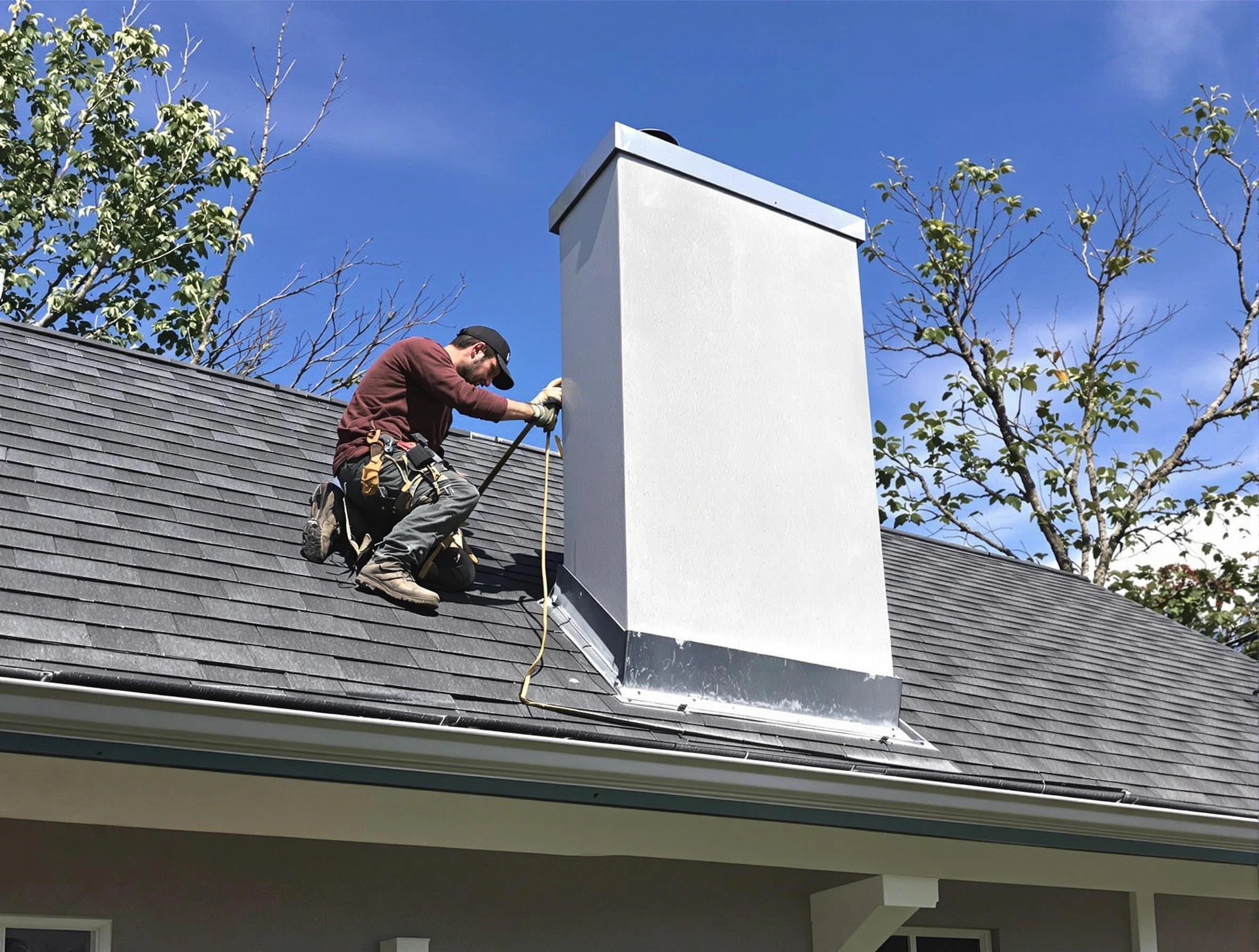 Piedmont Chimney Sweep team member finishing chimney construction in Piedmont, OK