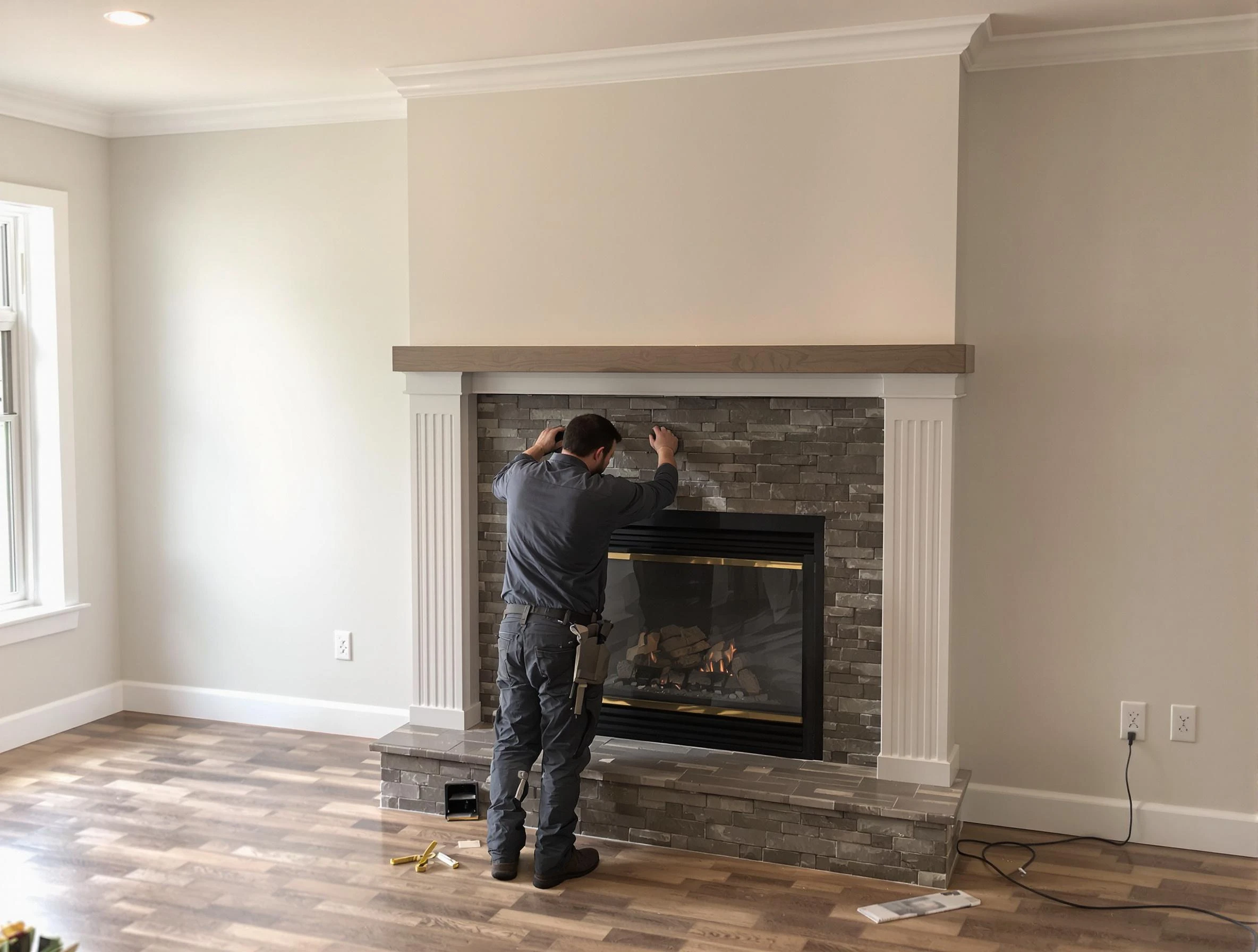 Piedmont Chimney Sweep finishing a custom fireplace install in Piedmont, OK